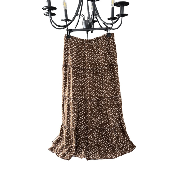 Aeropostale Dresses & Skirts - Women's Aeropostale Brown White Floral Tiered Midi Skirt M Whimsical Y2K
